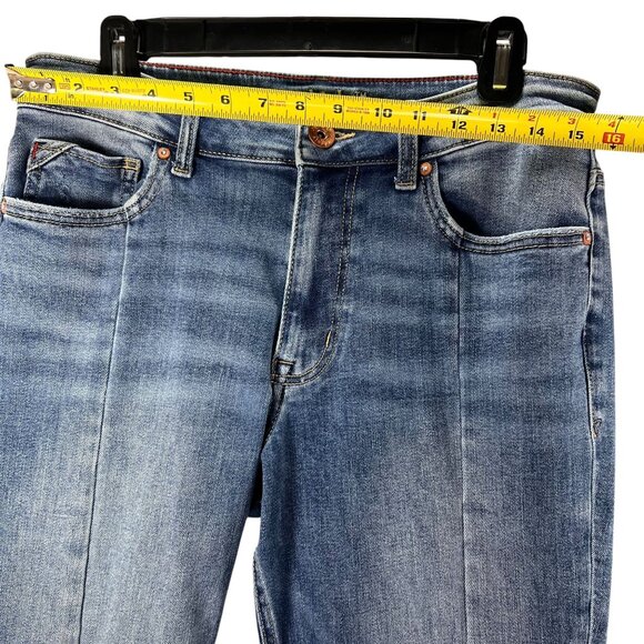 Edgely Flared Jeans High Rise Flare 12 Blue Denim Raw Hem Hippie Boho Stretch - Picture 10 of 14